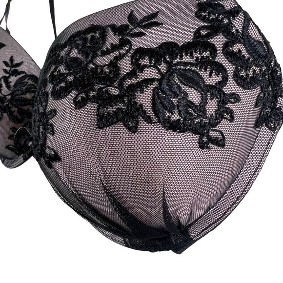 SMART & SEXY Black Lace Mesh Lined Push Up Bra Size 36D - Picture 3 of 10
